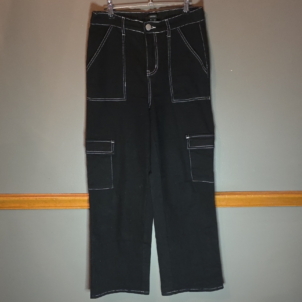 Forever 21 Black Flare Jeans with White Stitching